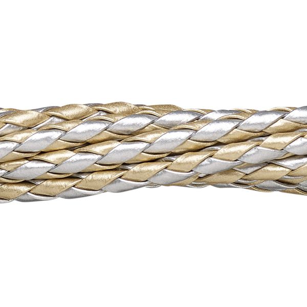 Bolo cord, leatherette, gold and silver, 3.5-4mm round. Sold per pkg of (10) 36-inch lengths. image number 0