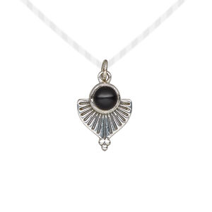 Black onyx / sterling silver 1pkg1, antiqued fan drop 14x11.5mm
