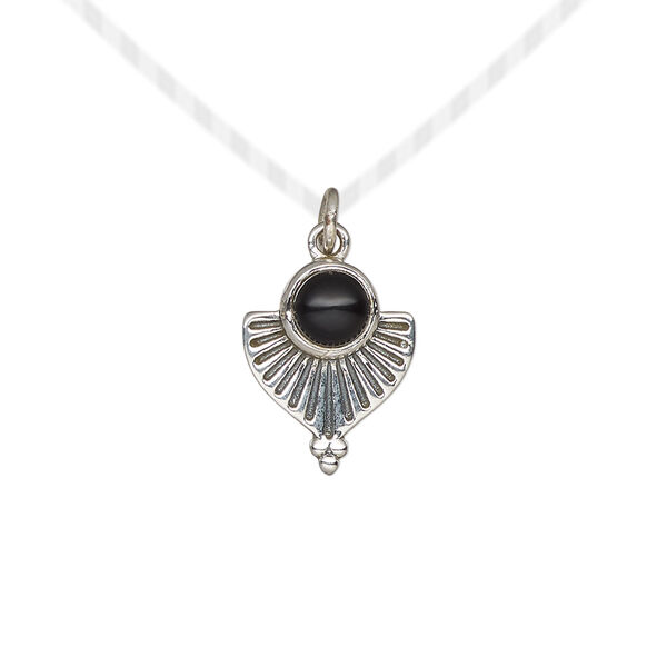 Black onyx / sterling silver 1pkg1, antiqued fan drop 14x11.5mm image number 0