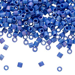 Seed bead, Delica®, glass, pkg/250g, #8 round, opaque matte rainbow cobalt (DBL-0880).
