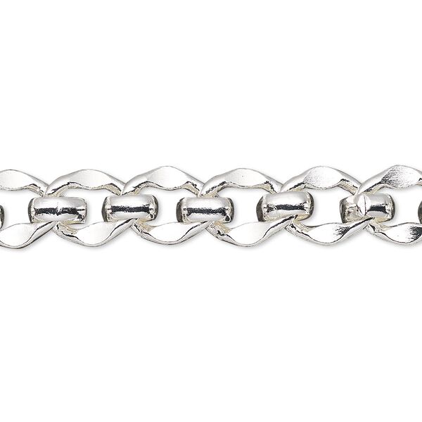 Chain, silver-plated brass, 8mm long and short. Sold per 50-foot spool. image number 0