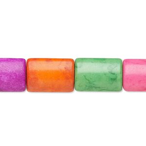 Bead, "howlite" (imitation) resin. mixed colors, 14x10mm puffed rectangle. Sold per 15-inch strand.