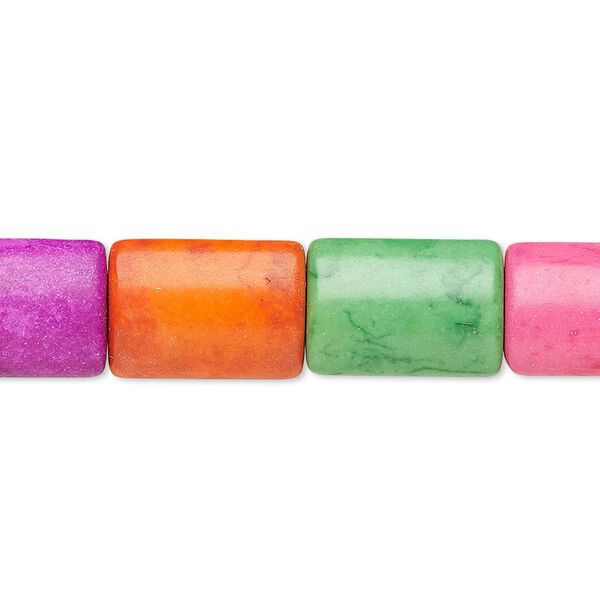 Bead, "howlite" (imitation) resin. mixed colors, 14x10mm puffed rectangle. Sold per 15-inch strand. image number 0