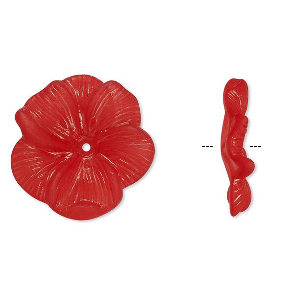 Component, acrylic, frosted red, 31x6mm flower. Sold per pkg of 6. image number 0