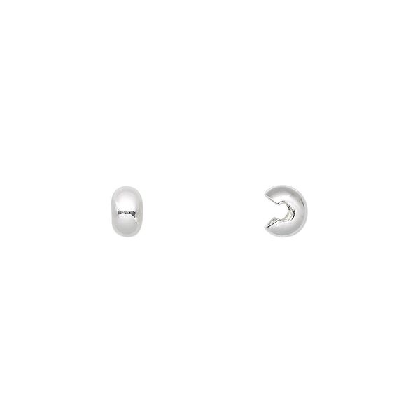 Crimp cover, silver-plated brass, 4mm round. Sold per pkg of 100. image number 0