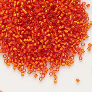 Seed bead, Delica®, glass, pkg/250g, #11 round, translucent semi-matte silver-lined dark orange (DB-0682).