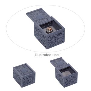 Box, ring, flocked and padded velveteen / acrylic / steel, grey, 2-3/4 x 2-3/8 x 2 inch rectangle with slide opening. Sold individually.
