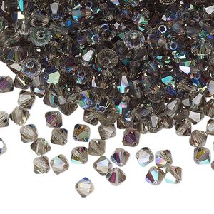 Bead 720pk black diamond AB, Preciosa Czech crystal 4mm bicone