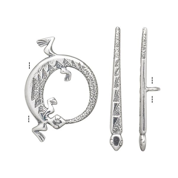 Clasp toggle 1pkg1 sterling silver, 17mm lizard, antiqued JBB Findings 1-strand image number 0
