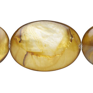 Mother-of-pearl shell 1pkg1, puffed oval bead 14 inch golden brown 34x24mm-35x25mm