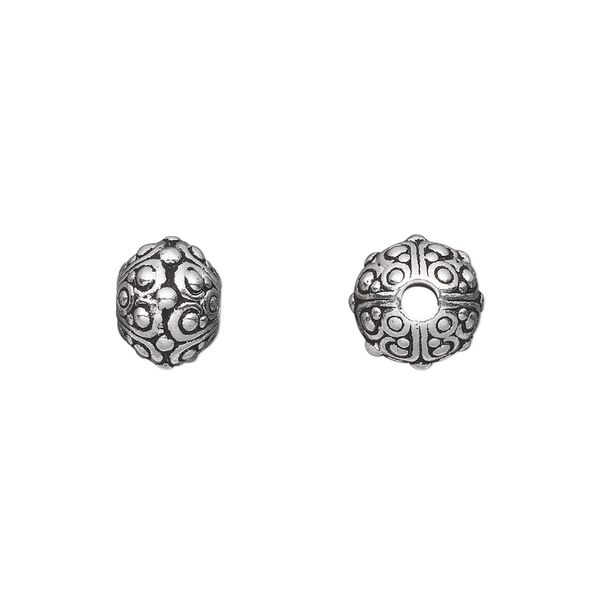 Bead, TierraCast®, antique silver-plated pewter (tin-based alloy), 10x7.5mm beaded rondelle with swirls. Sold per pkg of 2. image number 0