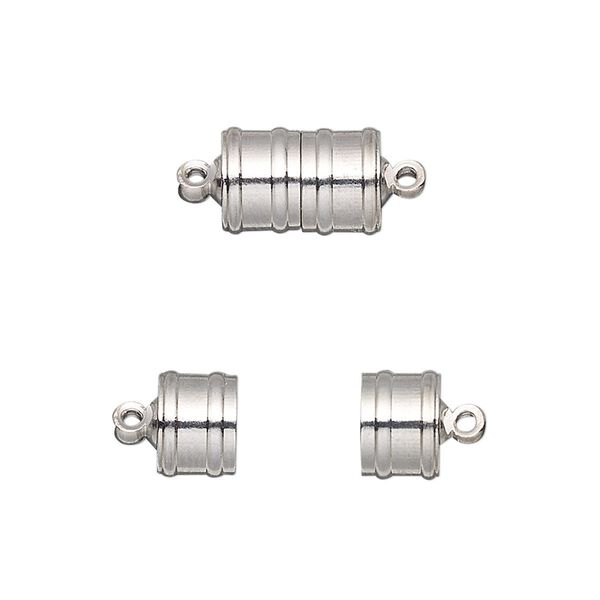 Clasp, magnetic, silver-finished brass, 11.5x8mm ribbed barrel. Sold individually. image number 0