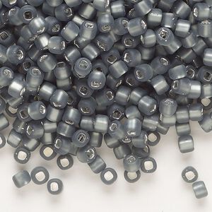 Seed bead, Dyna-Mites™, glass, silver-lined translucent matte gunmetal, #6 round with square hole. Sold per 1/2 kilogram pkg.