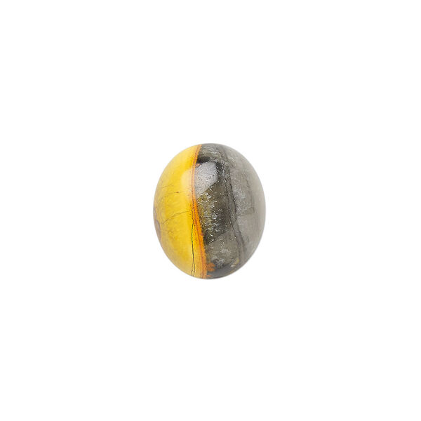 Cabochon, bumblebee "jasper" (natural), 12x10mm calibrated oval, B grade, Mohs hardness 6-1/2 to 7. Sold individually. image number 0