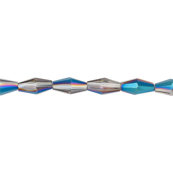 Bead, glass, crystal Bermuda blue, 8.5x4mm long bicone. Sold per 15-1/2 to 16-inch strand. image number 0