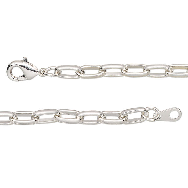 Chain, silver-plated steel, 4mm paperclip, 18 inches with lobster claw clasp. Sold individually. image number 0