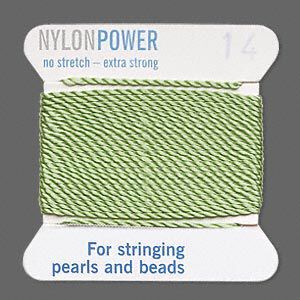 Thread, Griffin, nylon, jade green, size #14. Sold per 2-meter card (approximately 78 inches).