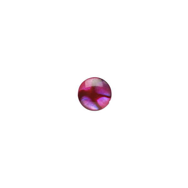 Cabochon, paua shell (dyed / coated), pink, 8mm calibrated round, Mohs hardness 3-1/2. Sold per pkg of 6. image number 0