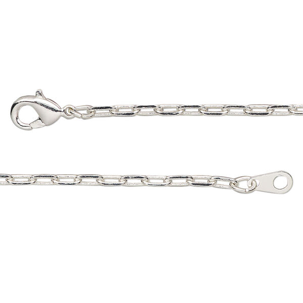 Chain, silver-plated brass, 2.3mm paperclip, 36 inches with lobster claw clasp. Sold individually. image number 0