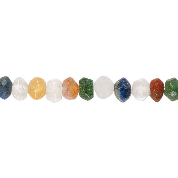 Bead, multi-gemstone (natural / dyed / heated / irradiated), multicolored, 6x3mm-7x5mm hand-cut faceted rondelle, C- grade, Mohs hardness 3 to 7. Sold per 13-inch strand. image number 0