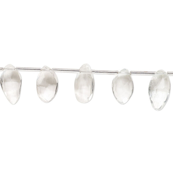 Bead, white topaz (natural / irradiated), light, 8x5mm-11x6mm hand-cut top-drilled faceted puffed marquise with 0.4-1.4mm hole, B grade, Mohs hardness 8. Sold per pkg of 20. image number 0