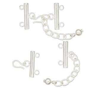 Clasp hook&eye 1pkg1 sterling silver, 18x3mm, 2-strand