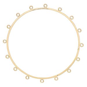 Bracelet component, bangle, gold-plated brass, 2mm wide with 16 closed loops, 9 inches. Sold individually.