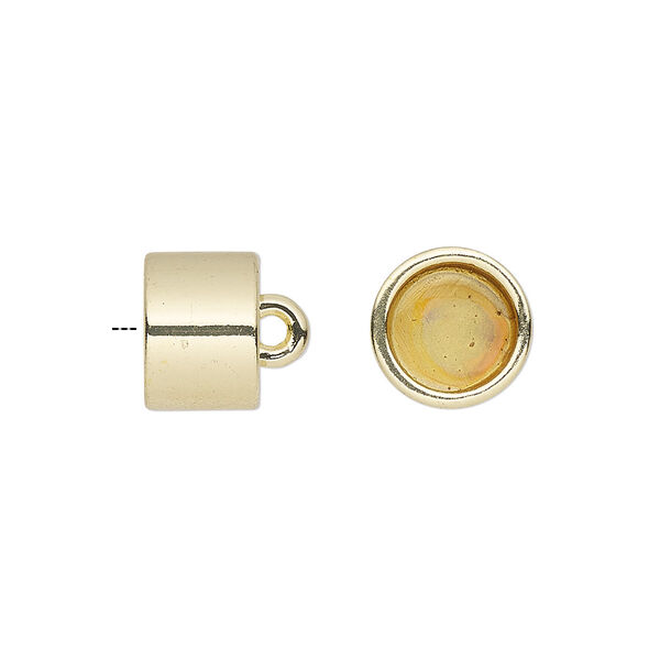 Cord end, glue-in, gold-finished "pewter" (zinc-based alloy), 10.5x8mm barrel, 8mm inside diameter. Sold per pkg of 2. image number 0