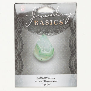 Focal 1pkg1, "druzy" glass, green and clear AB, 27x19mm-31x24mm top-drilled teardrop.