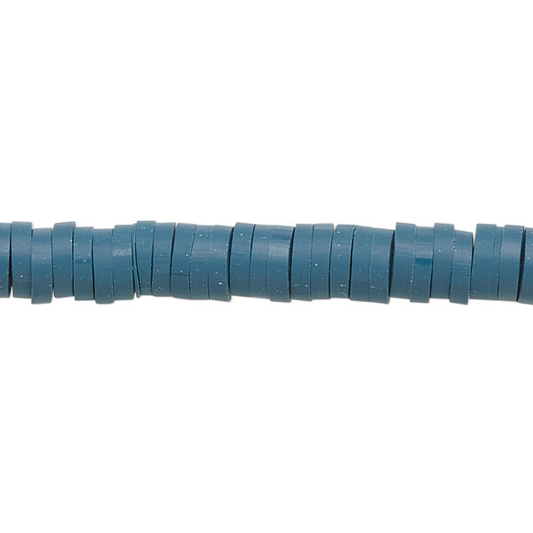 Bead, polymer clay, opaque teal, 6x1.5mm heishi. Sold per pkg of (2) 15-1/2" to 16" strands. image number 0