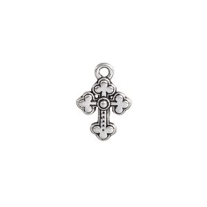 Drop, antique silver-plated "pewter" (zinc-based alloy), 15x12.5mm double-sided cross. Sold per pkg of 10.