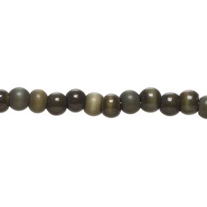 Bead, cat's eye glass (fiber optic glass), dark camo, 4-6mm irregular round. Sold per 14-inch strand, approximately 95 beads.