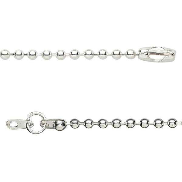 Chain, silver-plated steel, 2.4mm ball, 24 inches with springring clasp. Sold per pkg of 10. image number 0