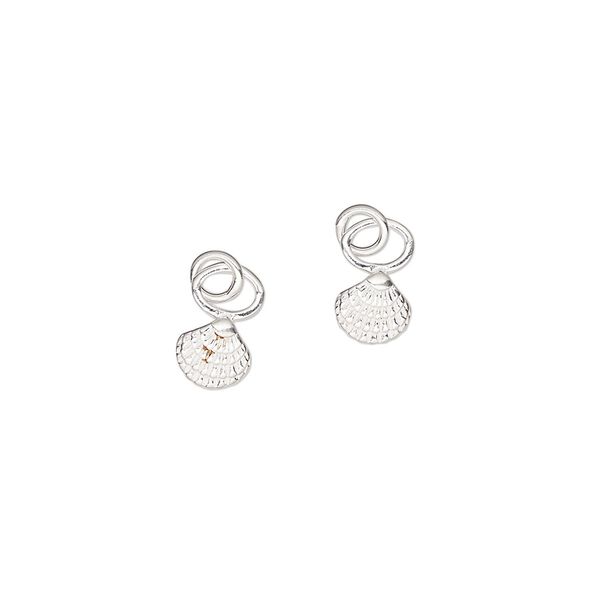 Charm, sterling silver, 6x5mm single-sided clamshell with 4mm closed round loop. Sold per pkg of 2. image number 0