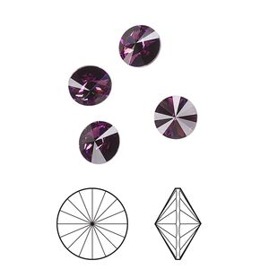 Chaton 12pk amethyst foil back, Crystal Passions® 7.07-7.27mm rivoli SS34 1122