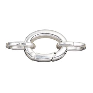Clasp, self-closing hook, silver-plated brass, 20x16mm with (2) 14x10mm oval jump rings. Sold per pkg of 2.