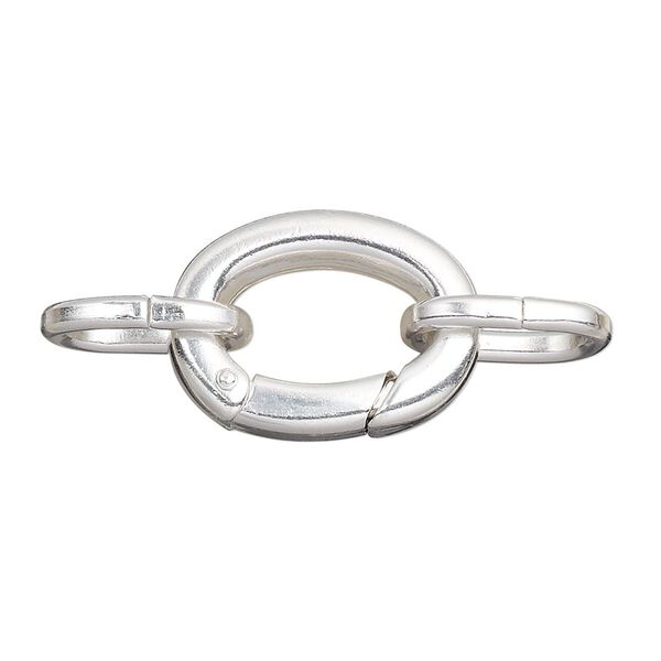 Clasp, self-closing hook, silver-plated brass, 20x16mm with (2) 14x10mm oval jump rings. Sold per pkg of 2. image number 0