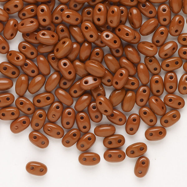 Seed bead, Preciosa Twin™ Pressed Twin Czech glass, pkg/200, 5x2.5mm oval, opaque brown, (15307). image number 0
