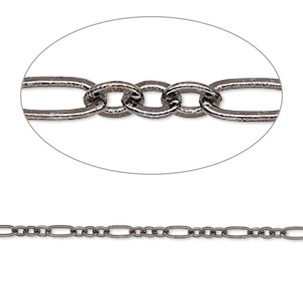 Chain, gunmetal-plated brass, 2.5mm figaro. Sold per pkg of 5 feet. image number 0