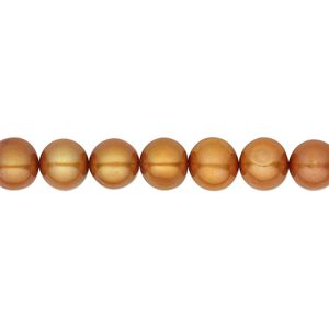 Pearl, cultured freshwater (dyed), copper, 7-8mm semi-round, C grade, Mohs hardness 2-1/2 to 4. Sold per 16-inch strand.
