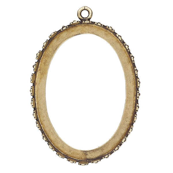 Focal, JBB Findings, antiqued brass, 43x33mm oval with open back and flower design trim, 40x30mm oval bezel setting. Sold individually. image number 0