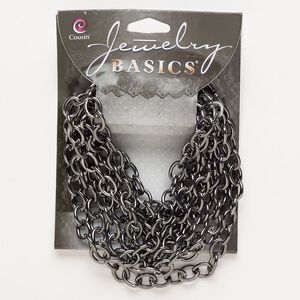 Chain  steel 1pkg1 6.8mm oval rolo,  gunmetal finish 62 inches