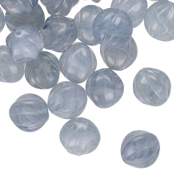 Bead, Czech pressed glass, translucent blue-grey, 10mm corrugated round. Sold per 2-ounce pkg, approximately 50 beads. image number 0