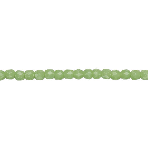 Bead, Czech fire-polished glass, opaque green, 3mm faceted round. Sold per 15-1/2" to 16" strand, approximately 130 beads. image number 0