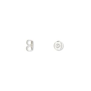Earnut 1pkg100 silver-plated, 4.5mm round, brass 50 pair