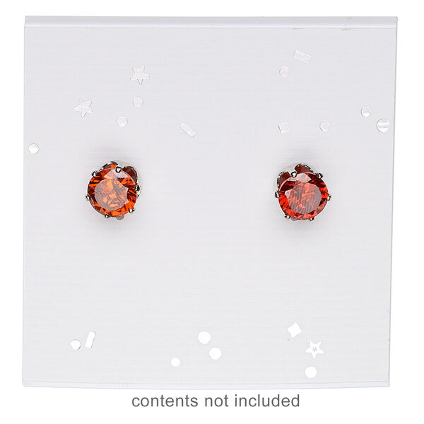 Earring card, paper, white with silver-colored confetti, 2x2-inch square. Sold per pkg of 100. image number 1