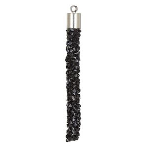 Focal, glass / resin / imitation rhodium-finished brass, black, 53x6mm stick. Sold per pkg of 4.