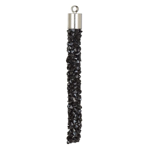 Focal, glass / resin / imitation rhodium-finished brass, black, 53x6mm stick. Sold per pkg of 4. image number 0