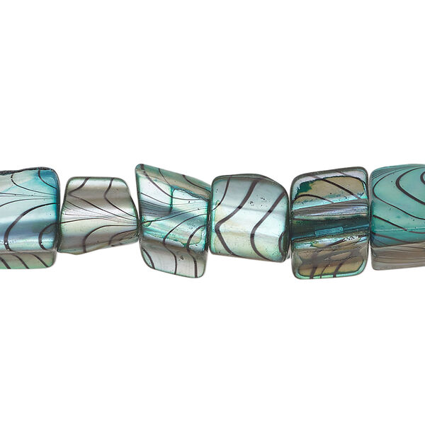 Mother-of-pearl shell 1pkg1, triangle tube bead 15 inch teal blue / black 9x6mm-14x8mm image number 0