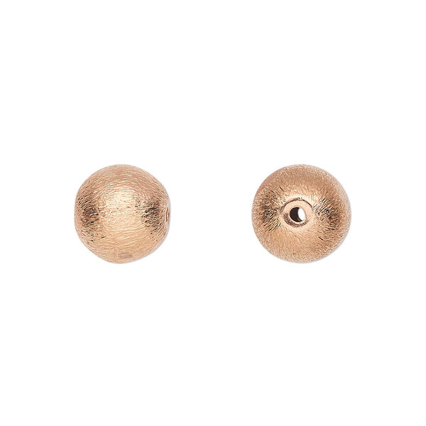 Bead, copper-plated copper, 10mm brushed round. Sold per pkg of 8. image number 0